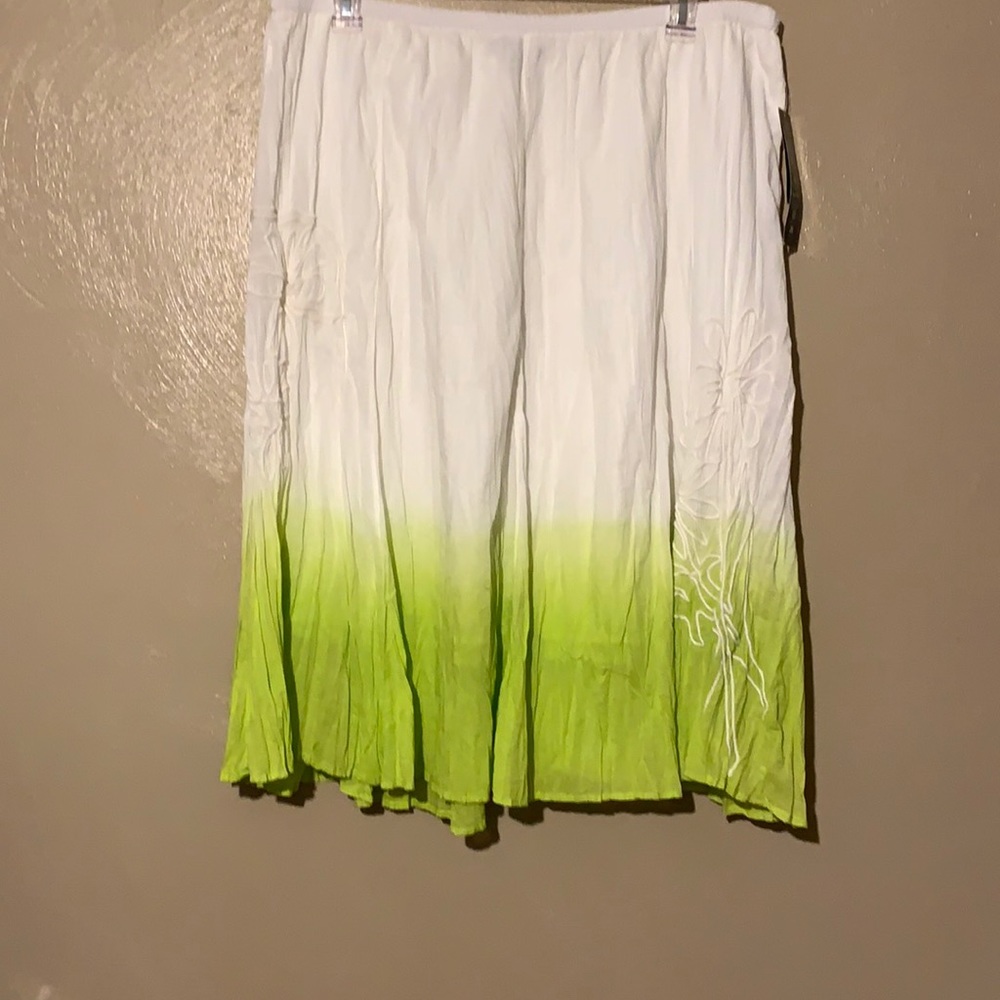 #29 Style & Co size 2X tie dye lime white floral embroidered skirt Cotton lined